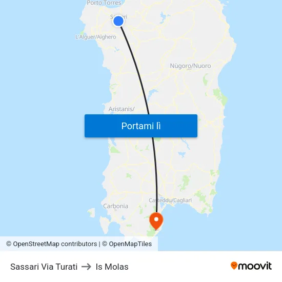 Sassari Via Turati to Is Molas map