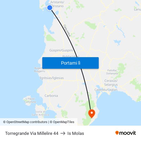 Torregrande Via Millelire 44 to Is Molas map