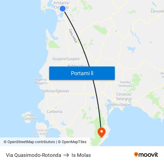 Via Quasimodo-Rotonda to Is Molas map