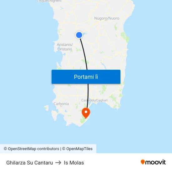 Ghilarza Su Cantaru to Is Molas map