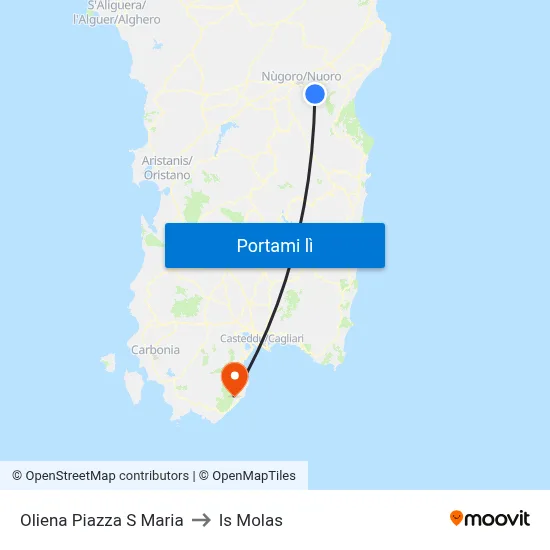 Oliena Piazza S Maria to Is Molas map