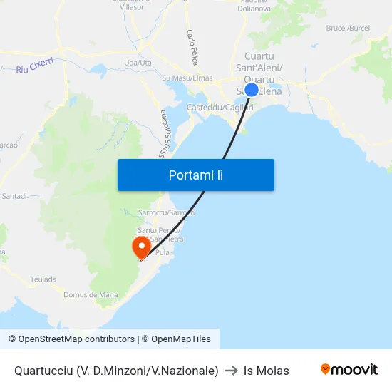 Quartucciu (V. D.Minzoni/V.Nazionale) to Is Molas map