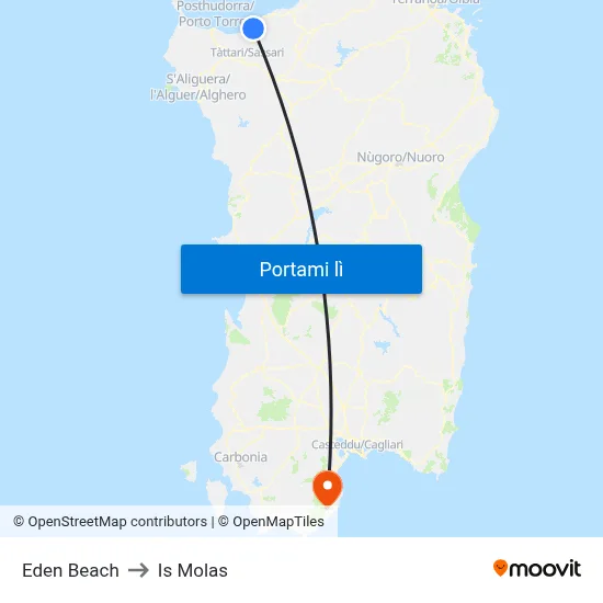 Eden Beach to Is Molas map