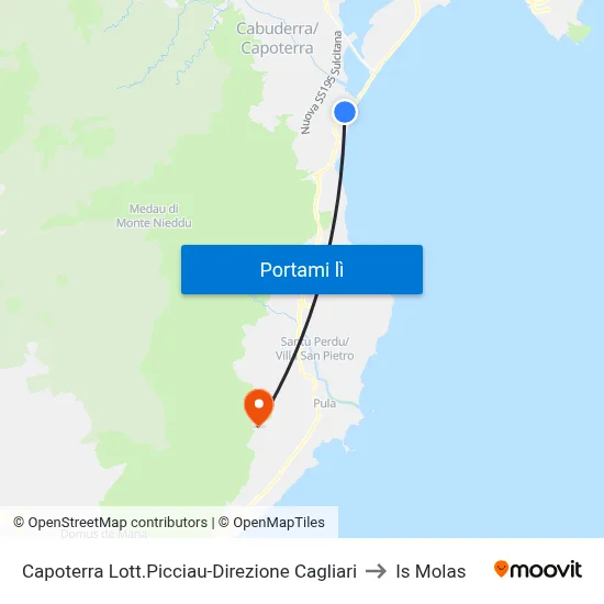 Capoterra Lott.Picciau-Direzione Cagliari to Is Molas map
