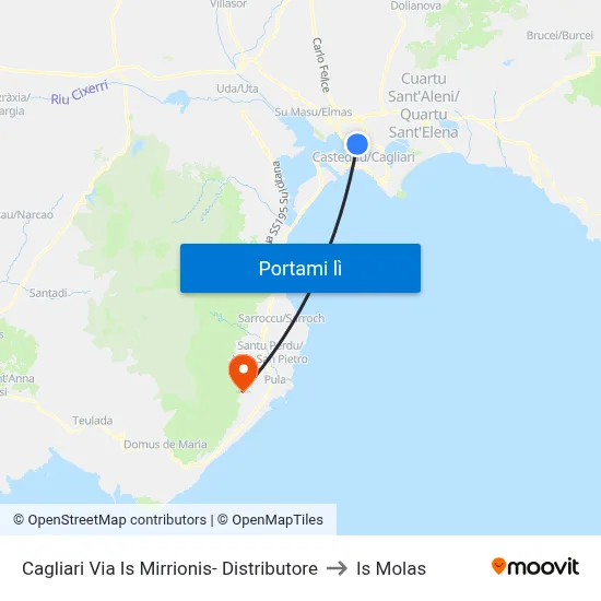 Cagliari Via Is Mirrionis- Distributore to Is Molas map