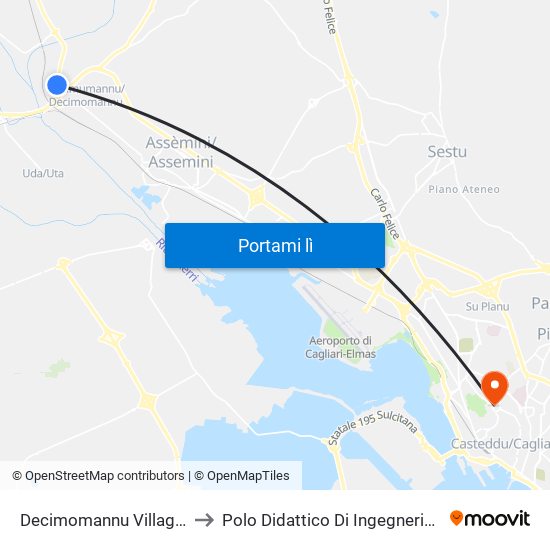 Decimomannu Villaggio Azzurro to Polo Didattico Di Ingegneria E Architettura map