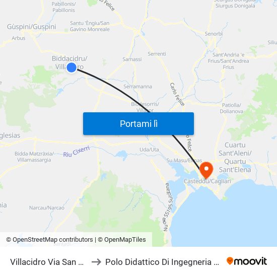 Villacidro Via San Gavino 17 to Polo Didattico Di Ingegneria E Architettura map