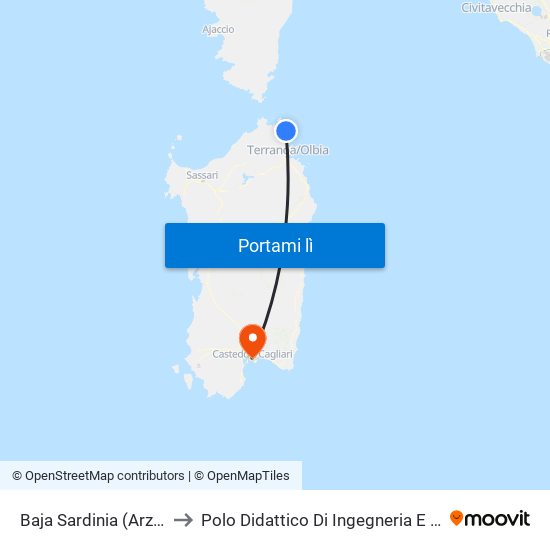 Baja Sardinia (Arzachena) to Polo Didattico Di Ingegneria E Architettura map