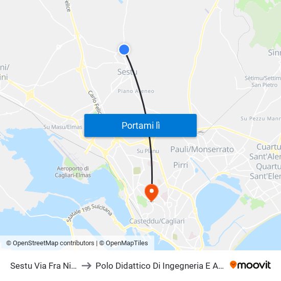 Sestu Via Fra Nicola 3 to Polo Didattico Di Ingegneria E Architettura map