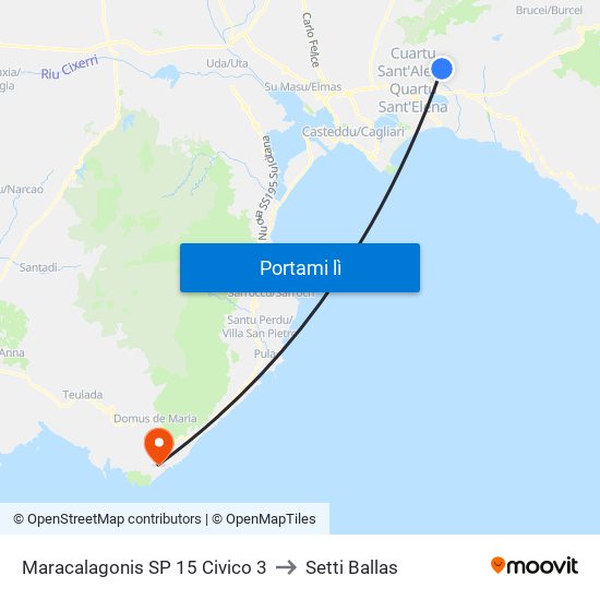 Maracalagonis SP 15 Civico 3 to Setti Ballas map