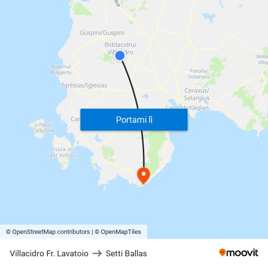 Villacidro Fr. Lavatoio to Setti Ballas map