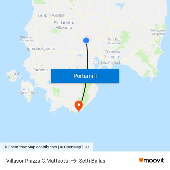 Villasor Piazza G.Matteotti to Setti Ballas map