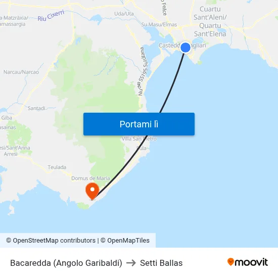 Bacaredda (Angolo Garibaldi) to Setti Ballas map