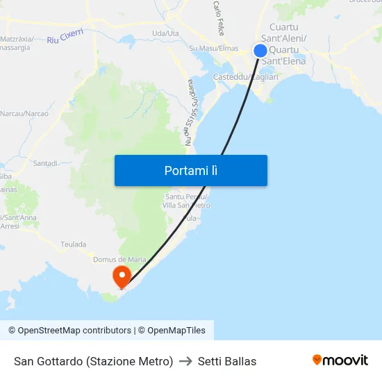 San Gottardo (Stazione Metro) to Setti Ballas map