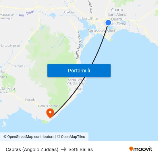 Cabras (Angolo Zuddas) to Setti Ballas map