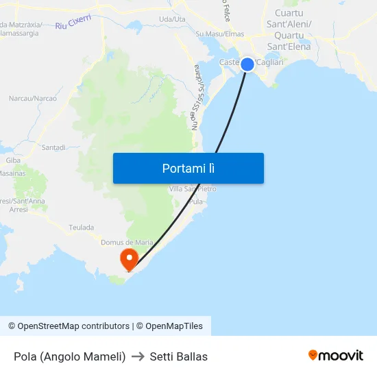Pola (Angolo Mameli) to Setti Ballas map