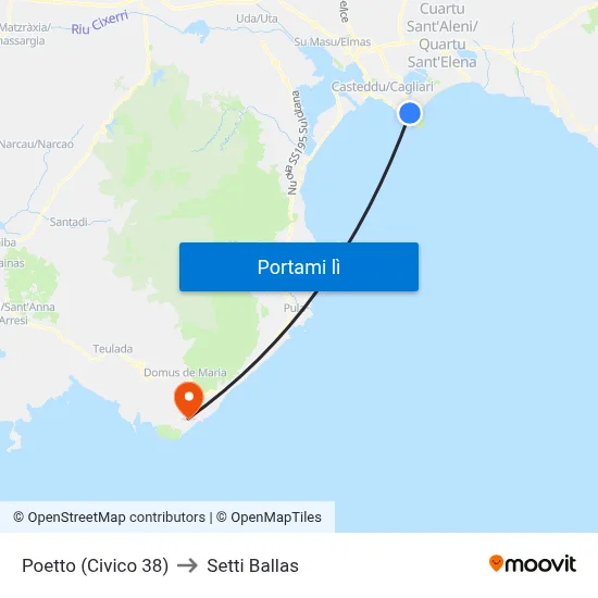 Poetto (Civico 38) to Setti Ballas map