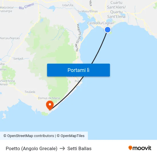 Poetto (Angolo Grecale) to Setti Ballas map
