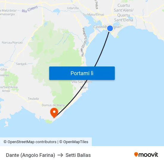 Dante (Angolo Farina) to Setti Ballas map