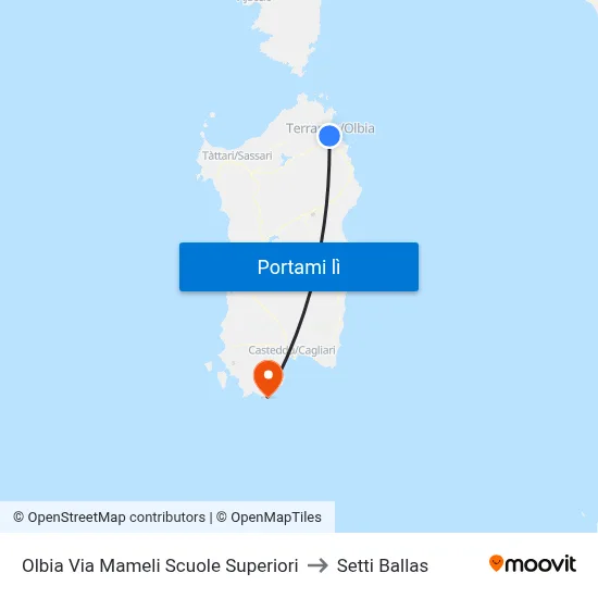Olbia Via Mameli Scuole Superiori to Setti Ballas map