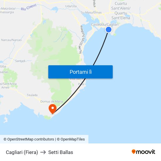 Cagliari (Fiera) to Setti Ballas map
