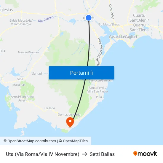 Uta (Via Roma/Via IV Novembre) to Setti Ballas map