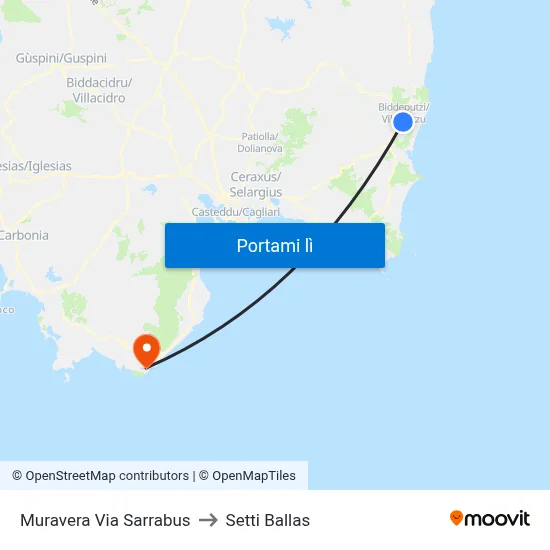 Muravera Via Sarrabus to Setti Ballas map