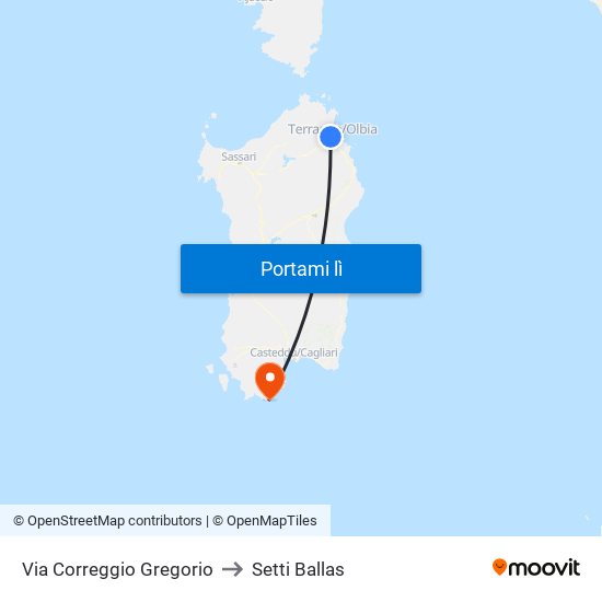 Via Correggio Gregorio to Setti Ballas map