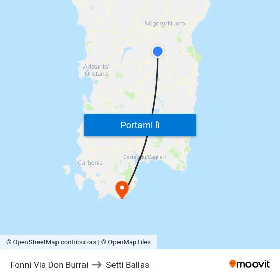 Fonni Via Don Burrai to Setti Ballas map