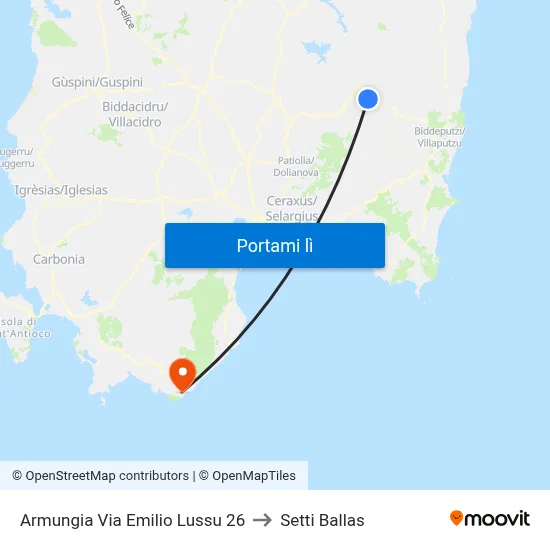 Armungia Via Emilio Lussu 26 to Setti Ballas map