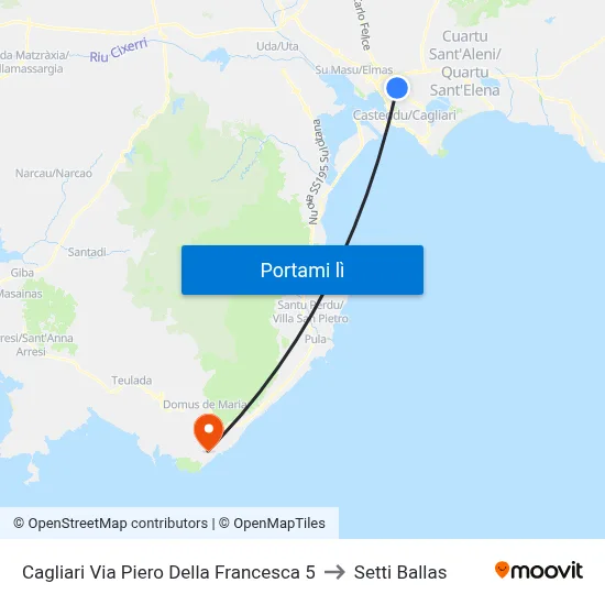 Cagliari Via Piero Della Francesca 5 to Setti Ballas map
