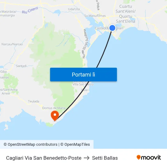 Cagliari Via San Benedetto-Poste to Setti Ballas map