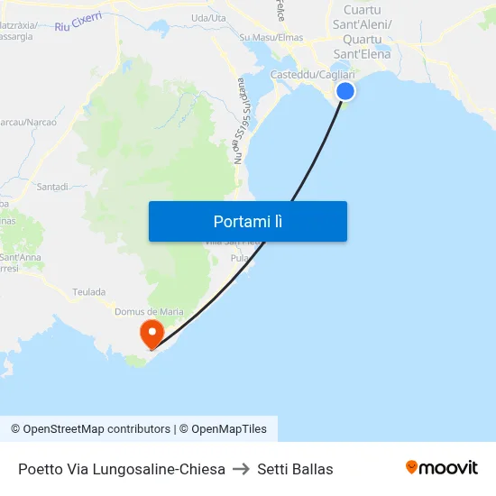 Poetto Via Lungosaline-Chiesa to Setti Ballas map