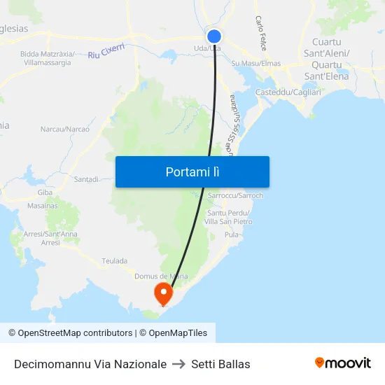 Decimomannu Via Nazionale to Setti Ballas map