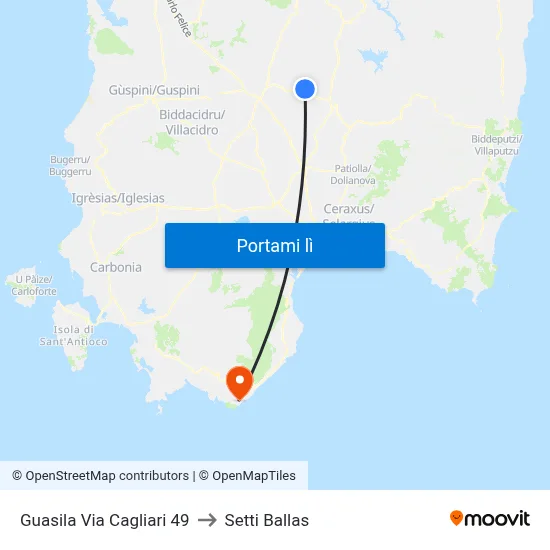 Guasila Via Cagliari 49 to Setti Ballas map