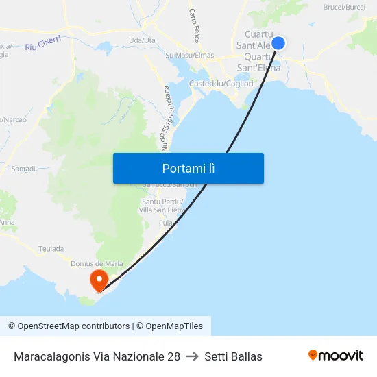 Maracalagonis Via Nazionale 28 to Setti Ballas map
