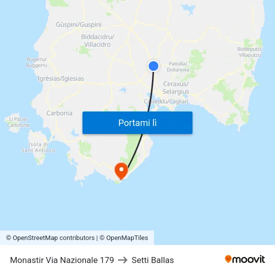 Monastir Via Nazionale 179 to Setti Ballas map
