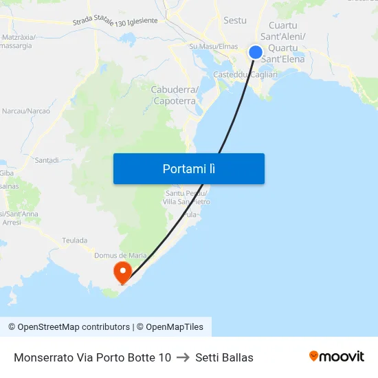 Monserrato Via Porto Botte 10 to Setti Ballas map