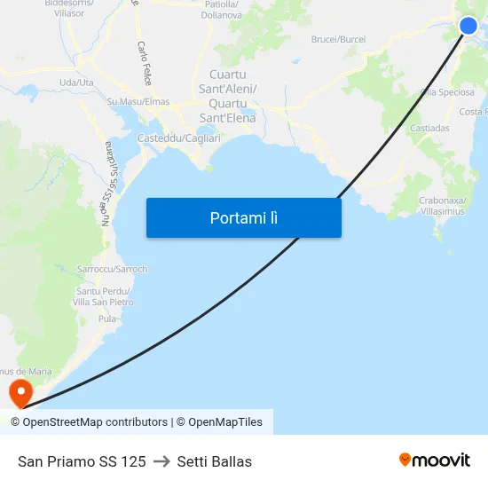 San Priamo SS 125 to Setti Ballas map