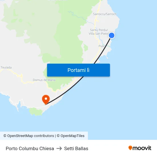 Porto Columbu Chiesa to Setti Ballas map