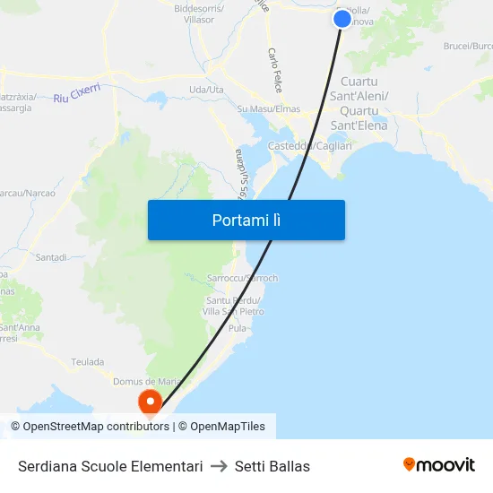 Serdiana Scuole Elementari to Setti Ballas map