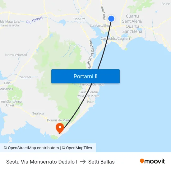 Sestu Via Monserrato-Dedalo I to Setti Ballas map