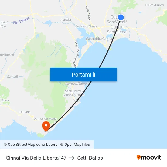 Sinnai Via Della Liberta' 47 to Setti Ballas map