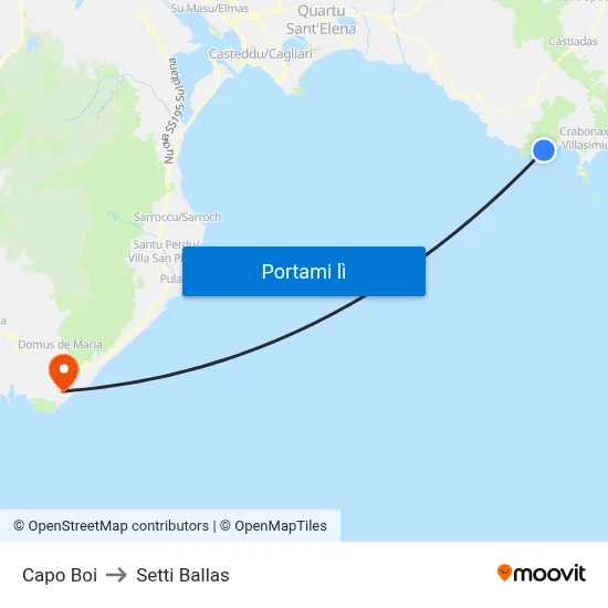 Capo Boi to Setti Ballas map