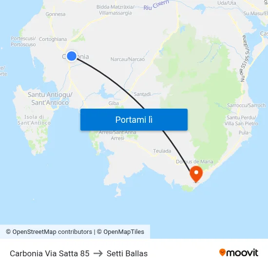Carbonia Via Satta 85 to Setti Ballas map