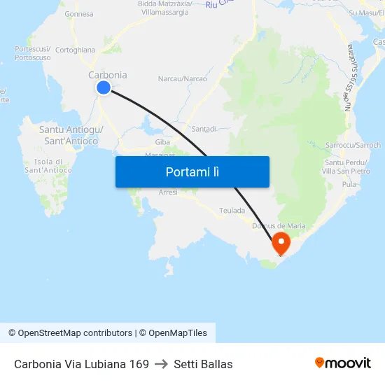 Carbonia Via Lubiana 169 to Setti Ballas map