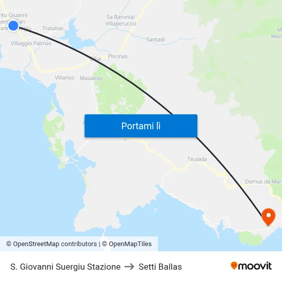 S. Giovanni Suergiu Stazione to Setti Ballas map