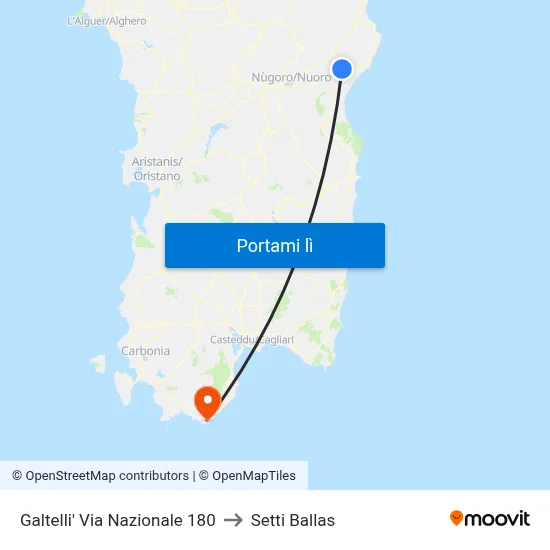Galtelli' Via Nazionale 180 to Setti Ballas map