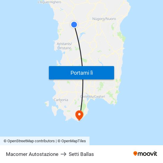 Macomer Autostazione to Setti Ballas map