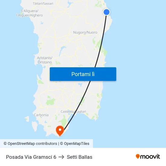 Posada Via Gramsci 6 to Setti Ballas map